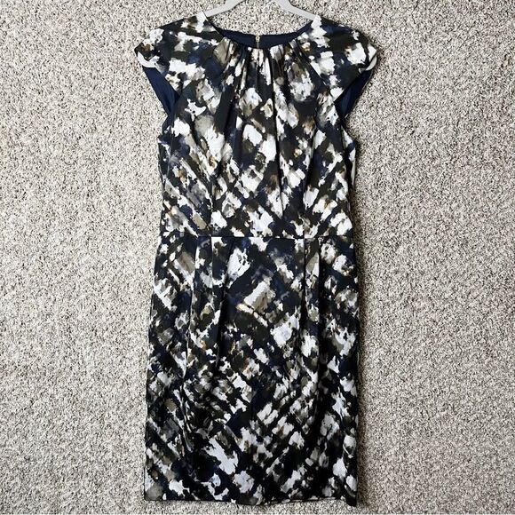 Ann Taylor Dress Women’s 8 Navy Blue & Brown Watercolor Print NWT - Picture 1 of 4